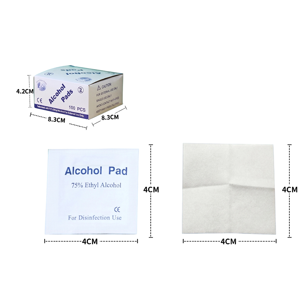 100 Buah/Kotak 4X4Cm Bantalan Persiapan Etil Alkohol 75% Premium Dibungkus Secara Individual untuk Penggunaan Rumah, Perjalanan & Klinis