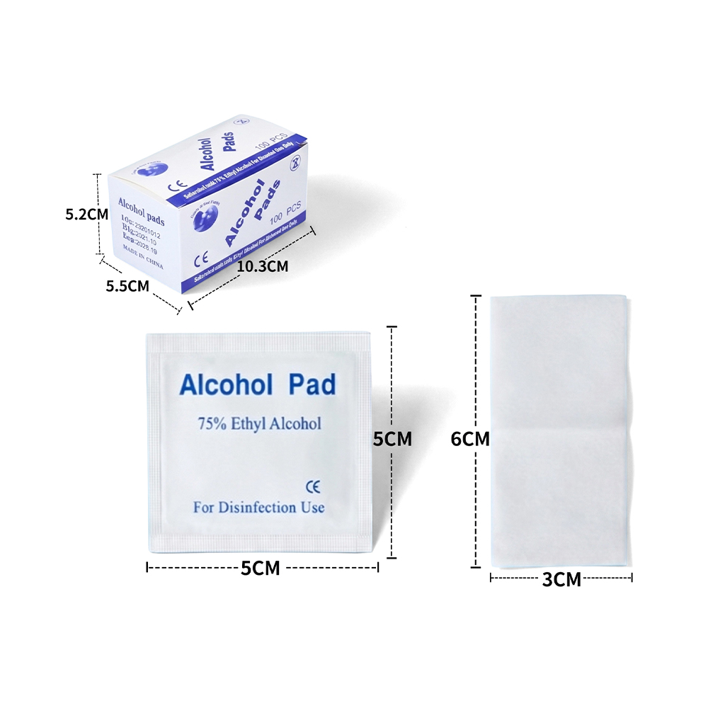 100 Buah/Kotak 3Cm X 6Cm Bantalan Persiapan Alkohol 75% Besar Dibungkus Secara Individual