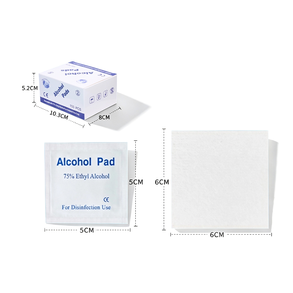 100 Bantalan/Kotak Besar 75% 6X6Cm Bantalan Persiapan Alkohol Antiseptik Bersertifikat CE Kelas Medis Dibungkus Secara Individual
