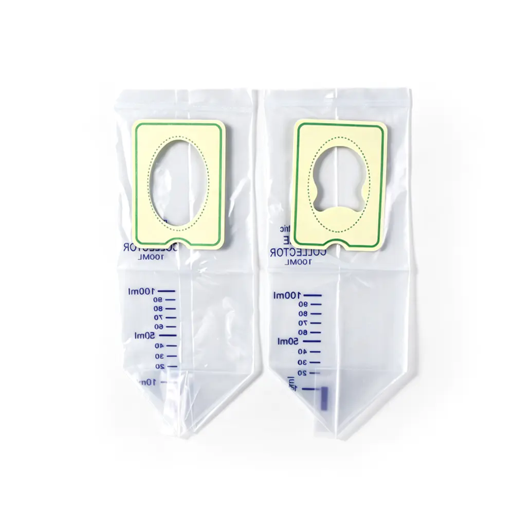 100ml/200ml Tas Pengumpul Urin Perekat Lembut Pediatrik Universal