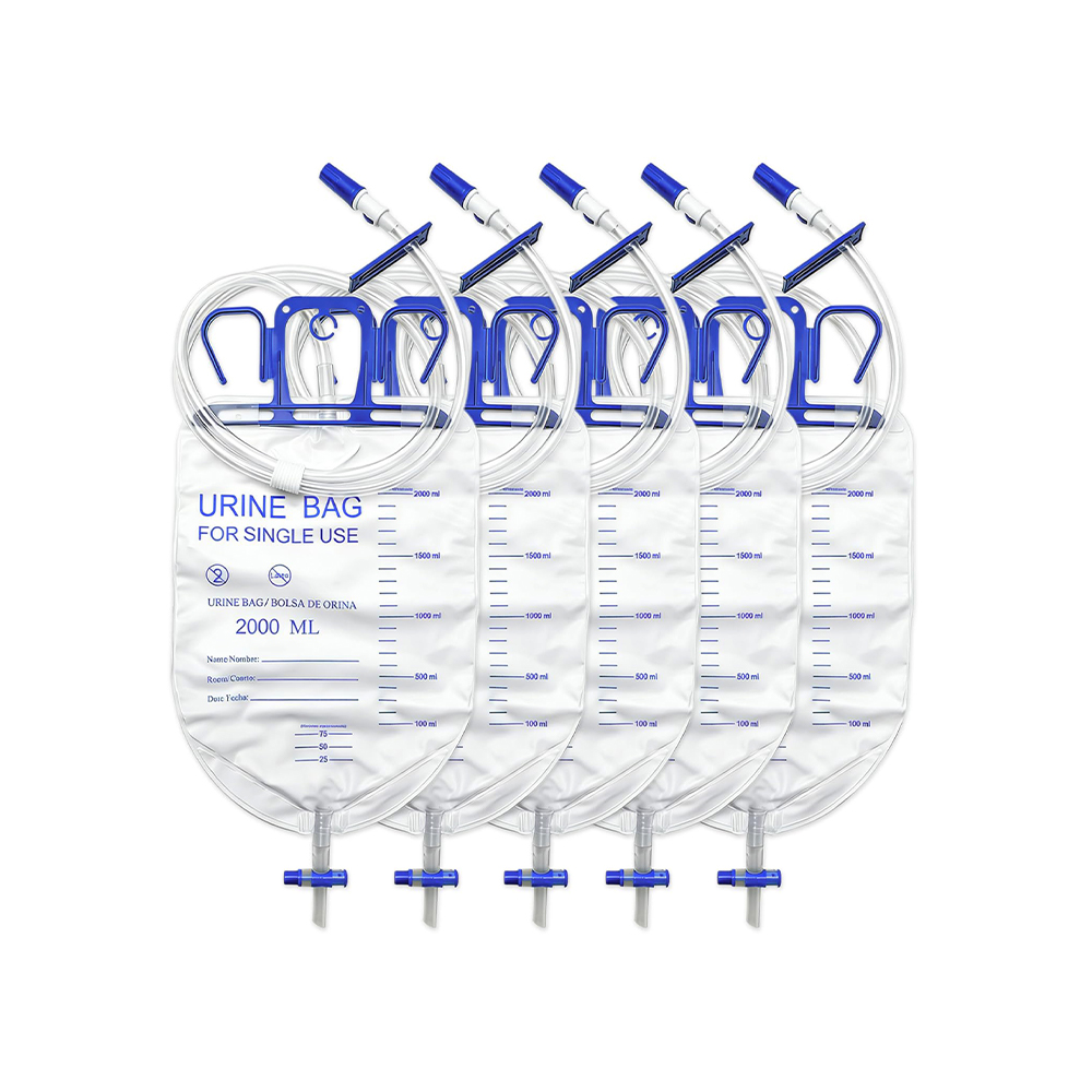 Tas Drainase Urin Bebas Lateks Pilihan Anti-Refluks 2000Ml Mewah dengan Tabung Ekstra Lebar 10Mm